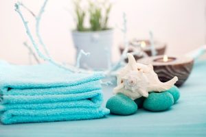 Spa towels and rocks