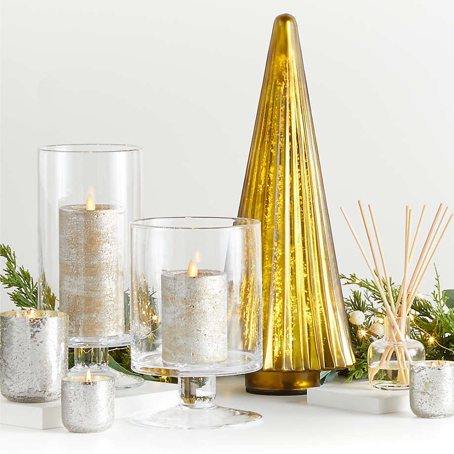 Crate & Barrel ILLUME ® Balsam and Cedar Scented Mercury Glass Candle cozy holiday decor near Circa apartments in Downtown Los Angeles