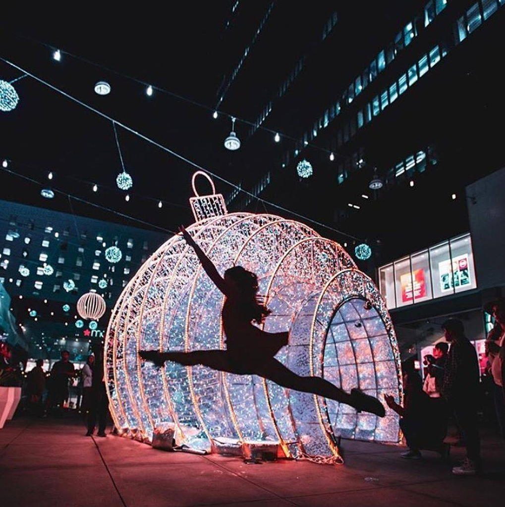 Sparkle DTLA holiday lights near Circa apartments in Downtown Los Angeles