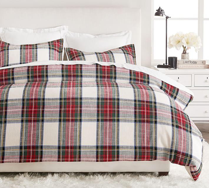 Plaid Duvet Pottery Barn home interior design trends near Circa apartments in Downtown Los Angeles
