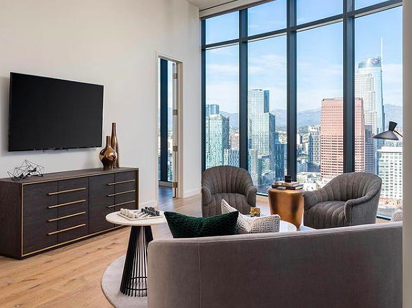 Circa living room with view museums and exhibitions near Circa residences in Downtown Los Angeles