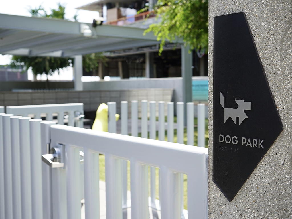 Dog Park sign pet amenities at Circa residences in Downtown Los Angeles