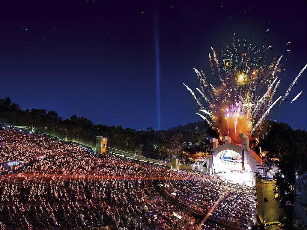 Hollywood Bowl Fireworks Fourth of July near Circa residences in Downtown Los Angeles