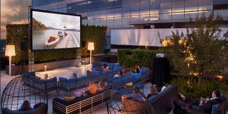 Poolside Dinner & A Movie JW Marriott outdoor movies near Circa residences in Downtown Los Angeles