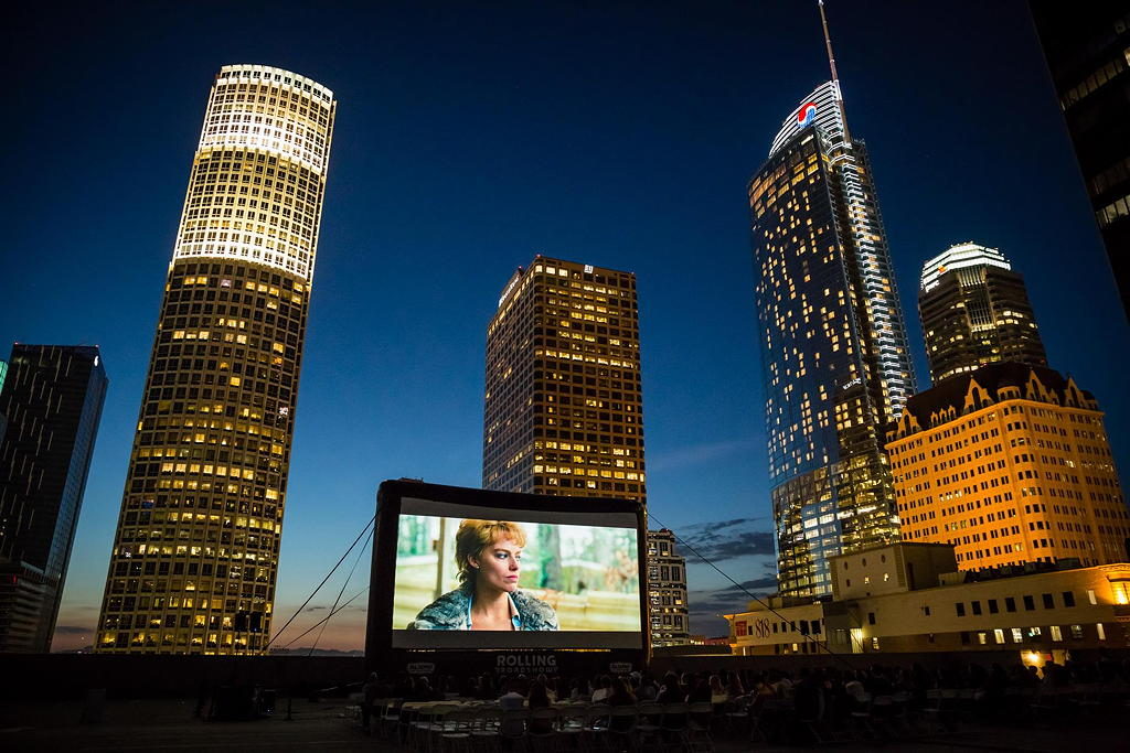 The Bloc outdoor movies near Circa residences in Downtown Los Angeles