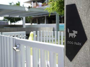 Dog Park sign resident amenities at Circa residences in Downtown Los Angeles  