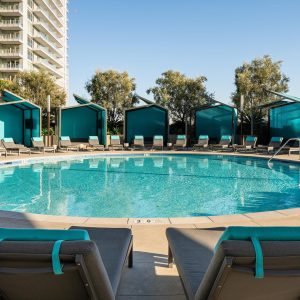 Circa elliptical pool & cabanas at Circa residences in downtown Los Angeles 