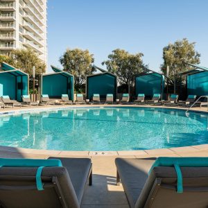Circa elliptical pool & cabanas at Circa residences in downtown Los Angeles