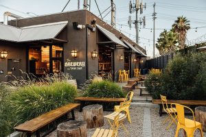 Benny Boy Brewing patio dining near Circa residences in downtown Los Angeles