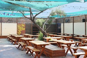 Everson Royce Bar patio dining near Circa residences in downtown Los Angeles