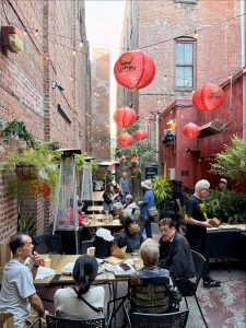 Far Bar patio dining near Circa residences in downtown Los Angeles